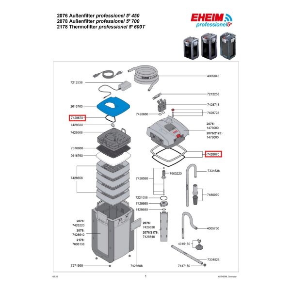 EHEIM Satz Dichtungen für Behälter professionel 3e 450/600T/700, 5e 450/600T/700