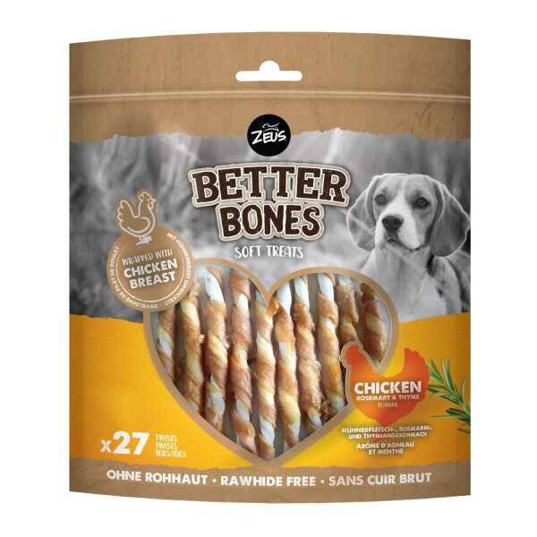 Zeus Better Bones Soft Treats Twists Hühnchen, Rosmarin & Thymian 27 Stk.