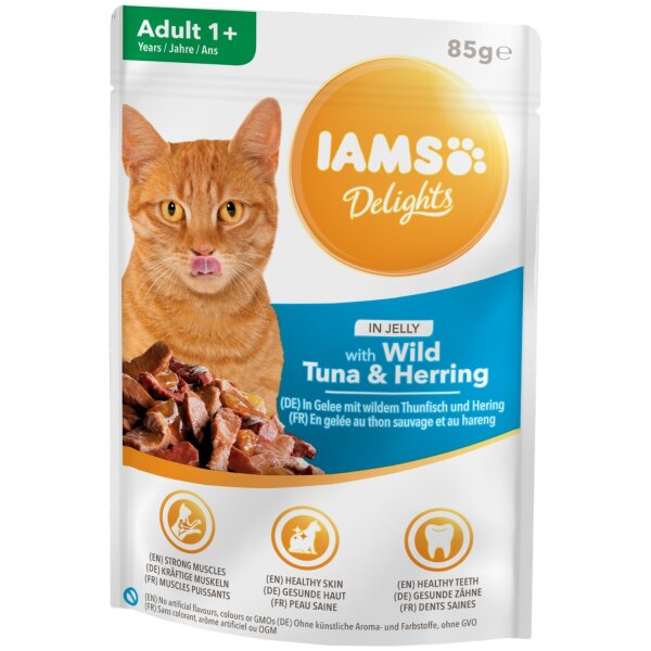 IAMS Delights Thunfisch & Hering in Gelee 85g *MHD 05.10.2025*
