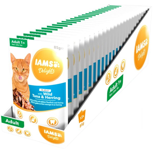 IAMS Delights Thunfisch & Hering in Gelee 85g *MHD 05.10.2025*