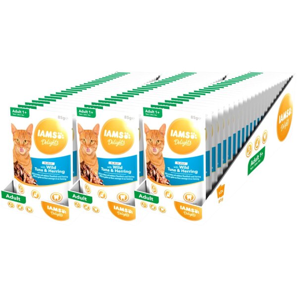 IAMS Delights Thunfisch & Hering in Gelee  72 x 85 g *MHD 05.10.2025*
