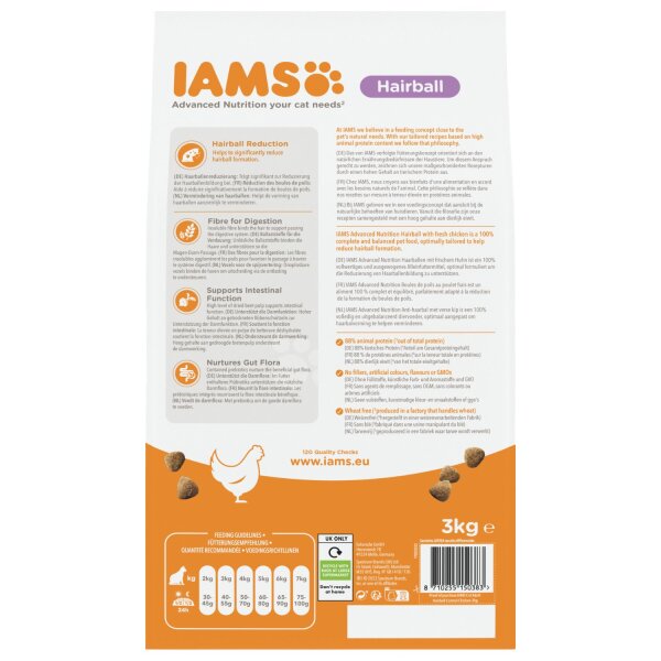 IAMS Haarballen-Kontrolle Huhn Adult 3 x 3 kg